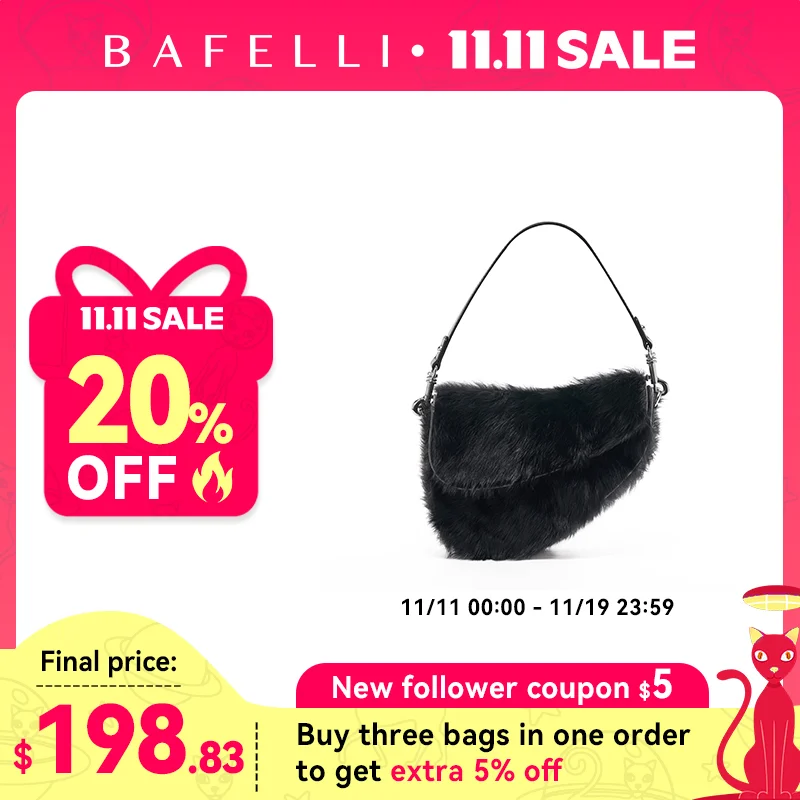 

BAFELLI 2025 NEW WOMEN'S HANDBAG TREND GENUINE LEATHER FASHION STYLE WINTER SADDLE FUR BAGS LUXURY BRAND DESIGNER SHOULDER PURSE