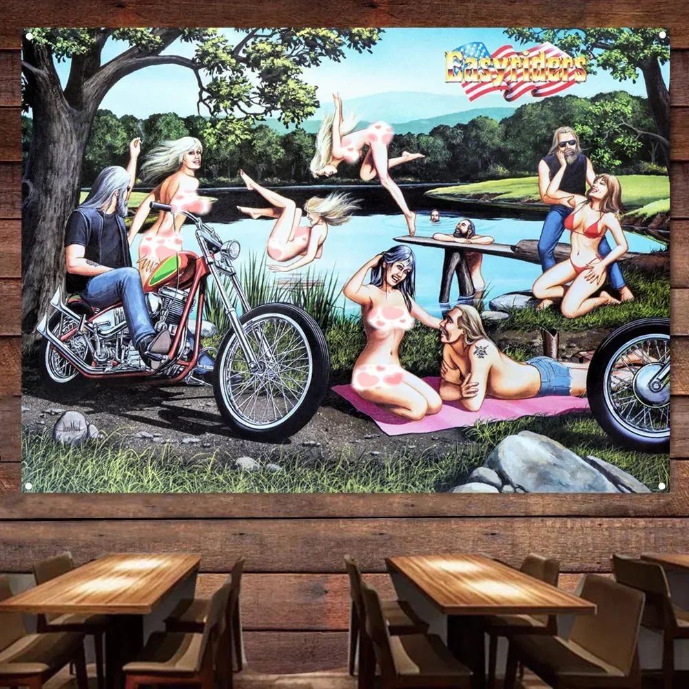 

Outdoor Party Motorcycle Painting for Garage Vintage Decor Banner Wall Flag Gas Station Man Cave Auto Poster Home Decor Stickers