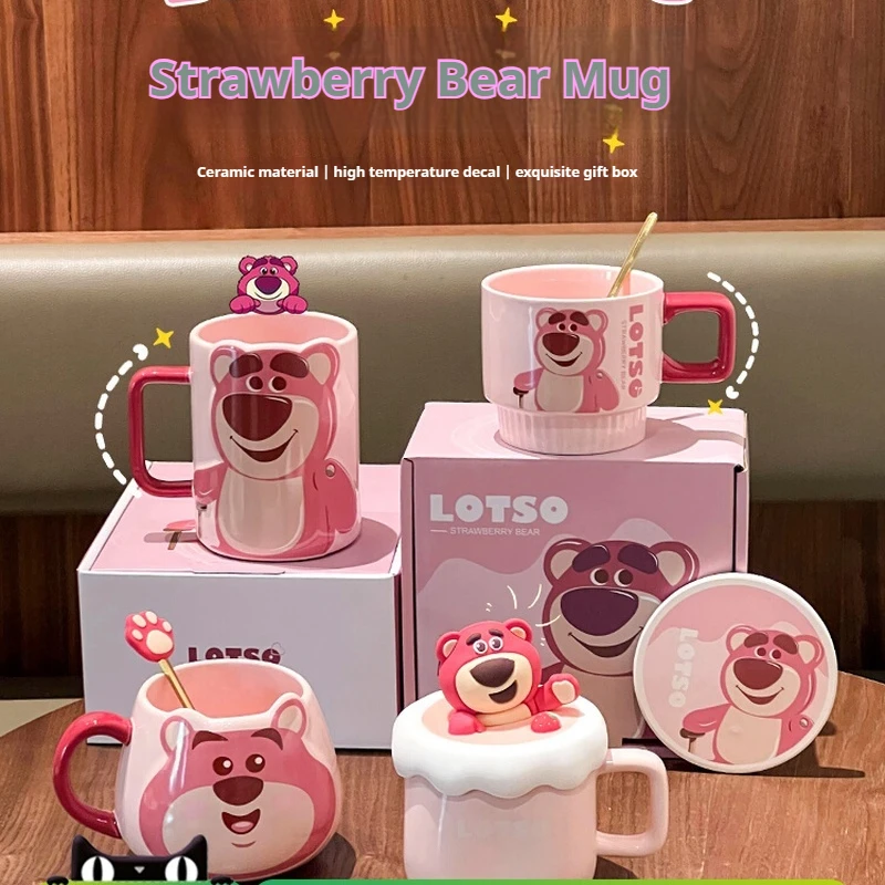 

Disney Strawberry Bear Mug Large Capacity Ceramic Water Cup Breakfast Cup Cute Cup Couple Cup Office Coffee Cup