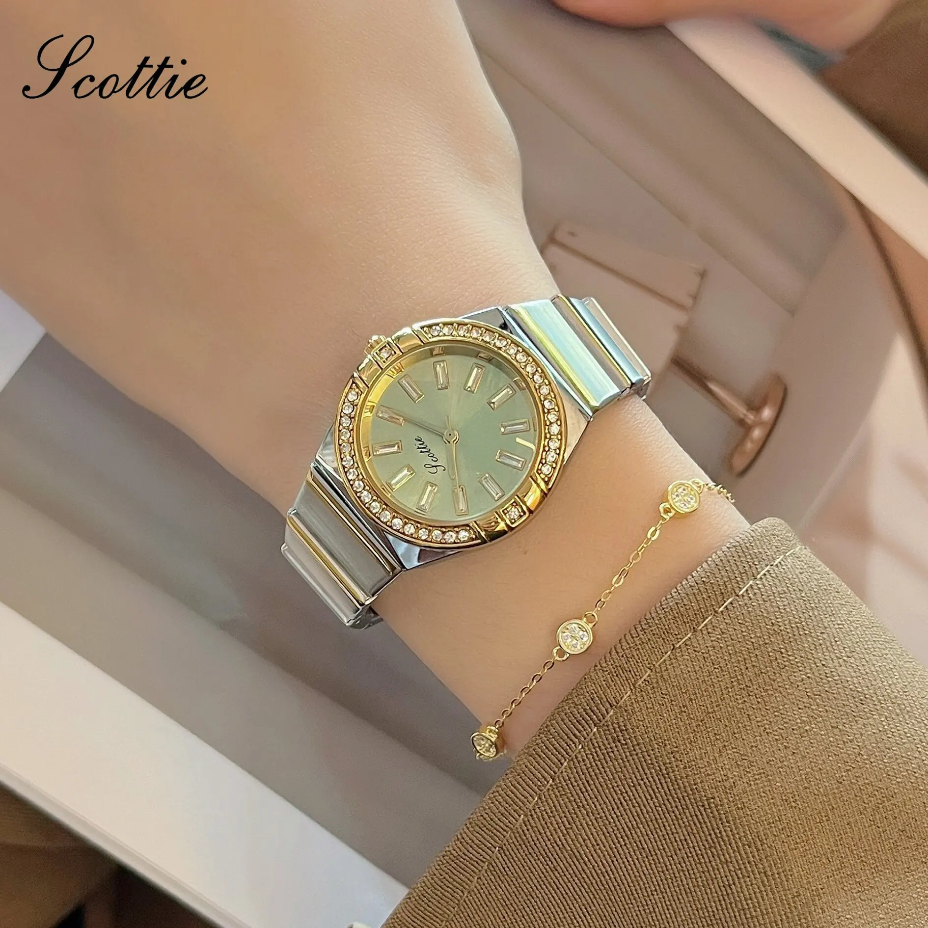 Scottie Women Quartz Watch Luxury Classic Diamond Dial Rose Gold Sliver Clock Stainless Steel Orologio Reloj Ladies Wristwatch