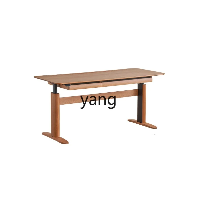 LTT Electric Lifting Table Solid Wood Japanese Home Desk Cherry Wood Nordic Workbench