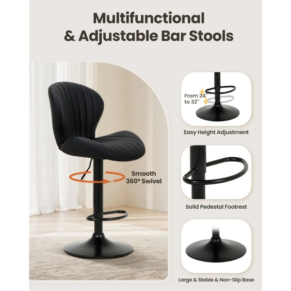Juego de 3 taburetes de bar, taburetes de bar ajustables de altura de mostrador de piel sintética con reposapiés, chips de barra giratorios de 24-32 pulgadas para bar, cocina