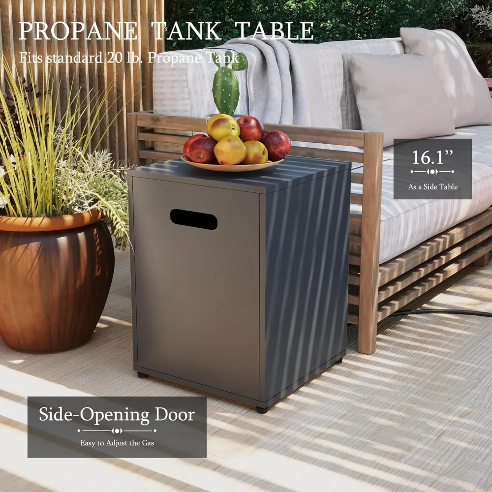 56 بوصة في الهواء الطلق غاز البروبان حفرة معدنية للحريق 50000 وحدة حرارية بريطانية الحديد مستطيل Firepit للفناء الخارجي مع خزان طاولة مخفية ، حارس الرياح