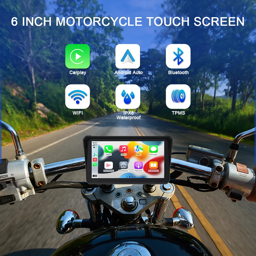 6 بوصة المحمولة دراجة نارية DVR لتحديد المواقع والملاحة IPX8 شاشة LCD مقاومة للماء ل CarPlay اللاسلكية أندرويد السيارات مشغل وسائط متعددة