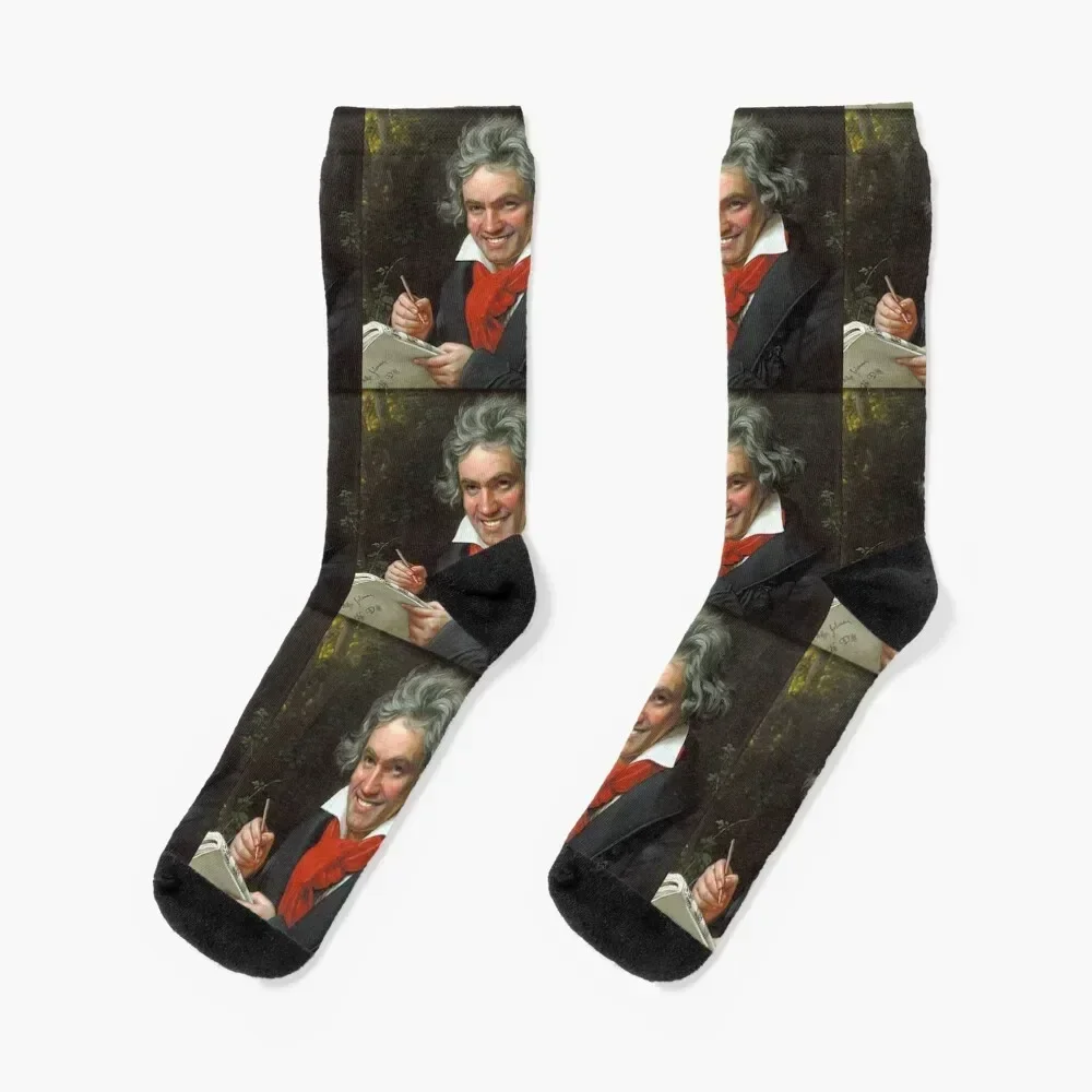 

Smiling Ludwig Van Beethoven art famous music composer meme Socks cute cotton Man Socks Women's