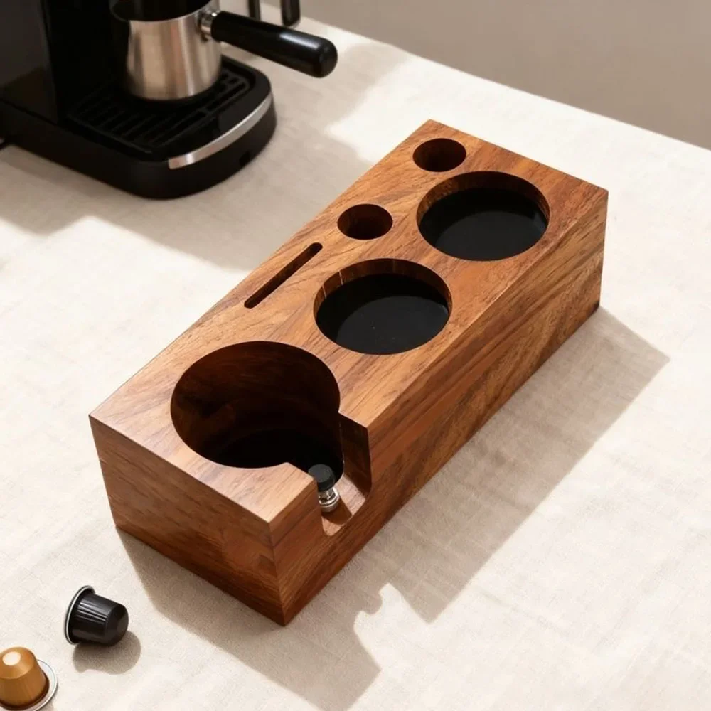 Coffee Tools Coffee Tamper Station Stand Wooden Non-slip Espresso Holder Coffee brush Filter Storage Stand Barista Accessories view 6