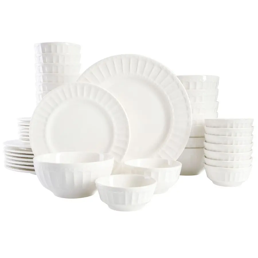

Zen Buffet Porcelain Ceramic Dinnerware Sets for 8, Plates and Bowls Set 40pcs, White Embossed Dishes