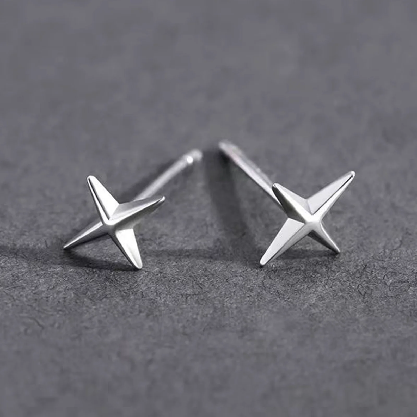 Vnox Four Point Star Earrings, Never Fade Anti Allergy Stainless Steel Unisex Stud Earrings, Women Men Cross Earrings Jewelry