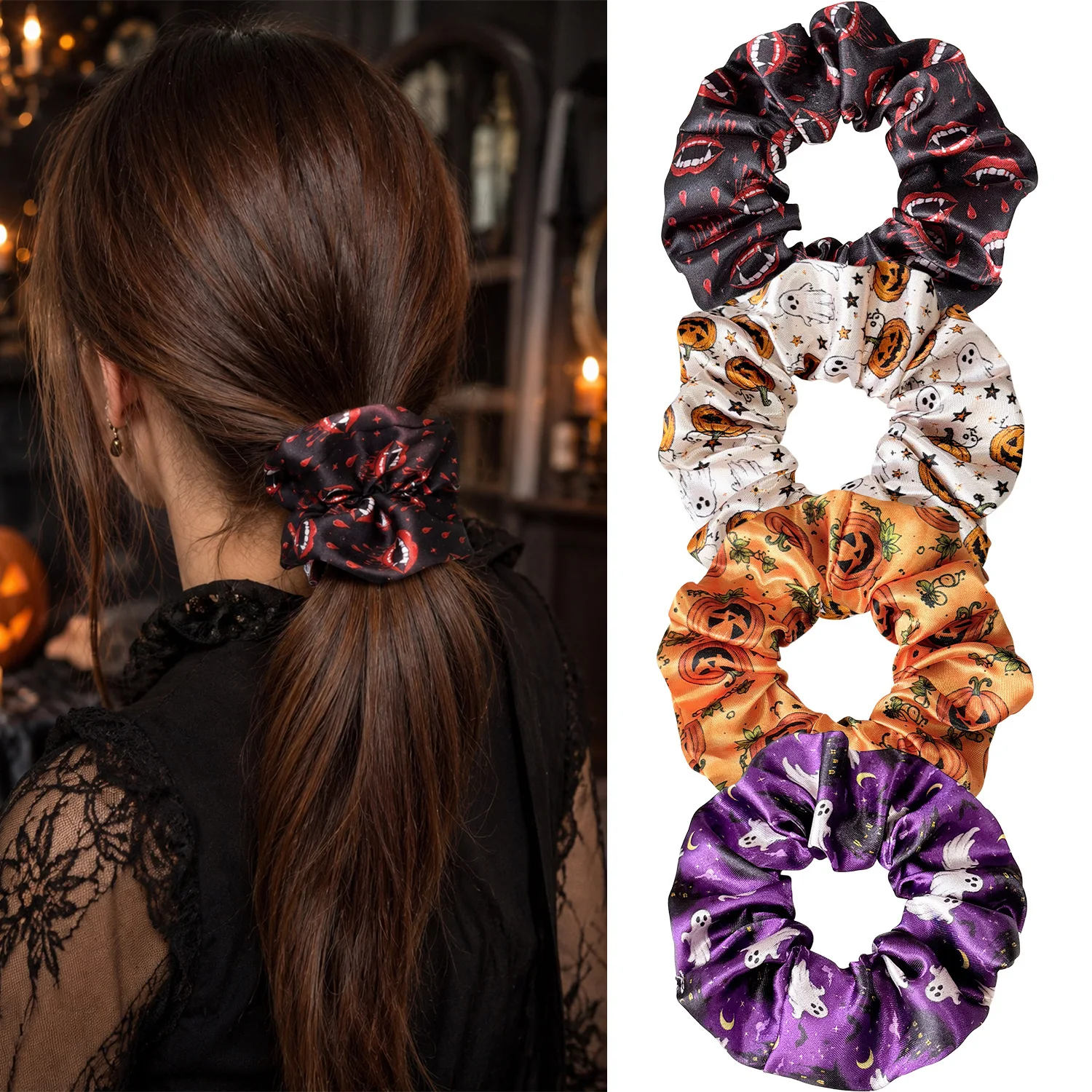 Women'S Vampire Accessories - 2pcs Halloween Satin Scrunchies Women Pumpkin