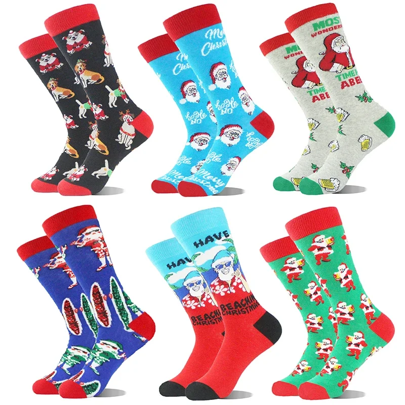 Calcetines de algodón para hombre y mujer, calcetín de Navidad, Halloween, celebración, Papá Noel, alce, galletas, nieve, divertido, EU38-46