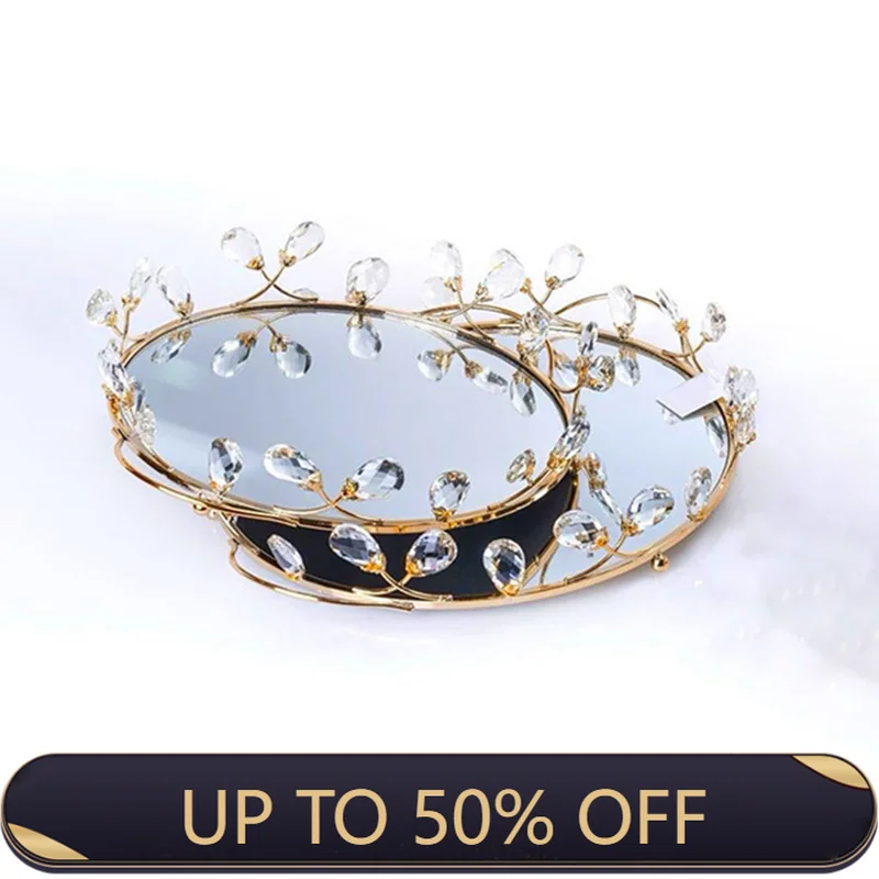 Mirror Surface Tray Luxury Vintage Decorative Tray Cosmetics Jewelry Display Trays Desktop Candle Storage Creative