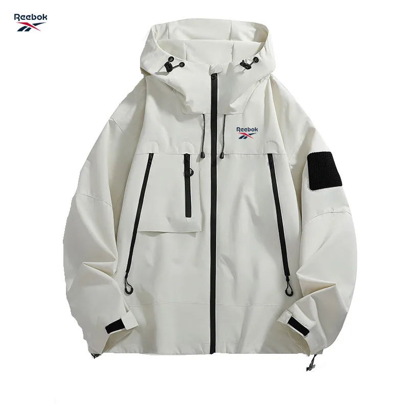 Reebok Men's Hooded Jacket, Black Waterproof Sliding Windproof Coat, Multi-Zip Design Camping Loose-Fitting Softshell Hiking Jac view 2