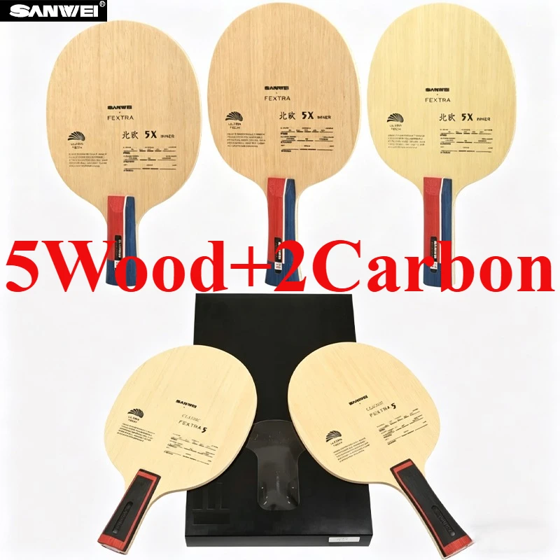 

Sanwei Table Tennis Rackets Nordic 5 Inner / 5X Blue / Yellow Arylate-Carbon All-Wood Table Tennis Blade Professional Paddle