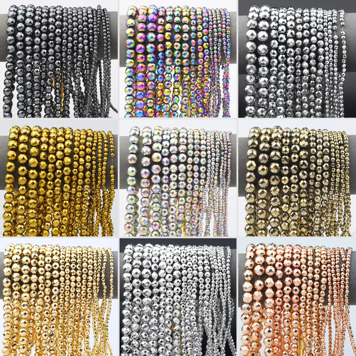 15’‘ Multicolor Faceted Round Hematite Natural Stone 2/3/4/6/8/10mm Loose Beads For DIY Jewelry Making Bracelet Necklace Earring