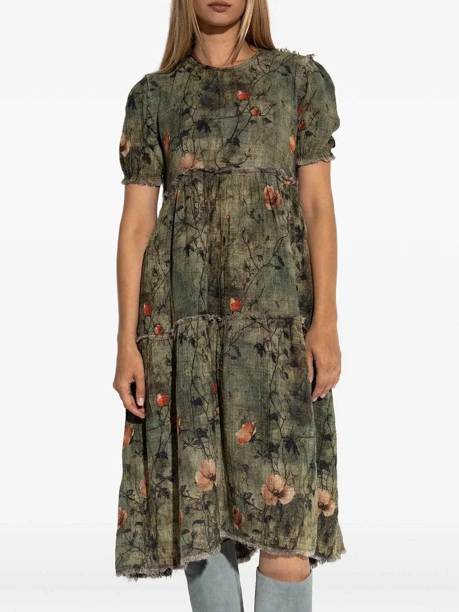 

Осень 202, женское двустороннее винтажное элегантное женское платье макси из хлопка и льна с принтом y2k, новое высококачественное вечернее платье, бюстгальтер