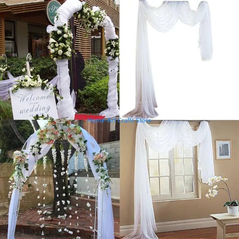 Y3NA White Sheer Canopy Bed Curtain Elegant Voile Window Scarf Valance Outdoor Ceremony Wedding Arch Drapes Decoration