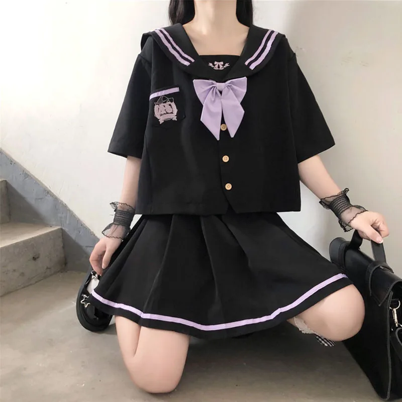 

plus Size Sailor Suit School Uniform Style Shirt And Skirt Two Piece Set Anti-Aging JK Uniform Cotton Blend Summer Outfit