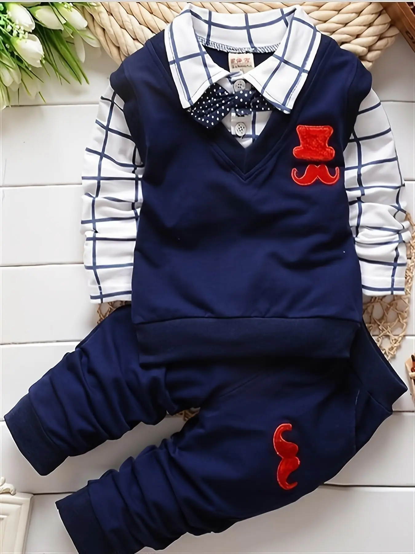 Baby Boys Spring Autumn Set Bearded Tops+Casual Pants 2 Piece Clothing Sets