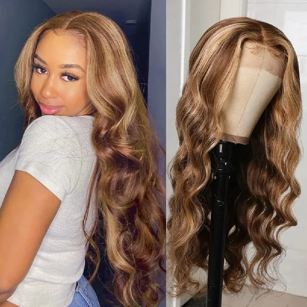 32 Inch 4/27 Highlight 13x4 Lace Frontal Wig Human Hair Body Wave Lace Front Wig Ombre Honey Blonde Human Hair Wigs For Women
