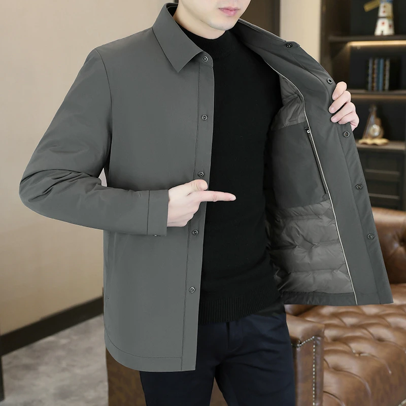 

Single Breasted Goose Down Jackets 2025 Winter Men's Business Casual Warm Puffer Coats Outwear Windproof Padded Parkas Clothing