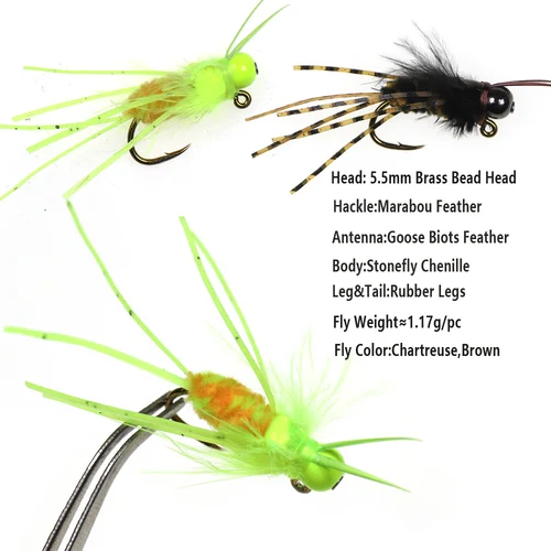 Imagen 2 del producto Vtwins # 4 cuentas de latón cabeza faja Bug Jig mosca cuerpo de chenilla gran ninfa fregadero rápido Stonefly anzuelo de púas señuelo de pesca de trucha húmeda