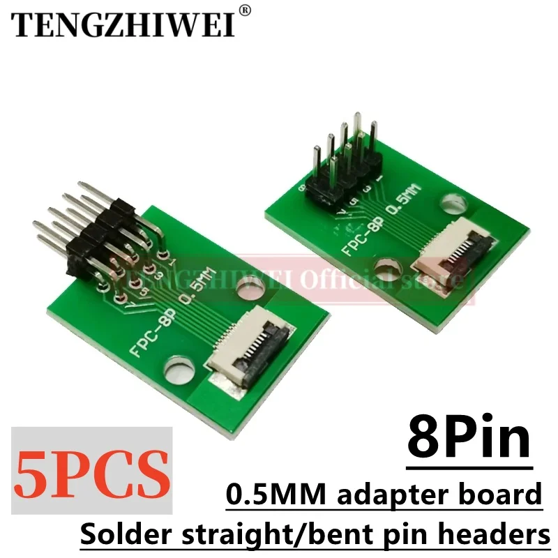 

5PCS FFC/FPC adapter board 0.5MM-8P to 2.54MM welded 0.5MM-8P flip-top connector Welded straight and bent pin headers