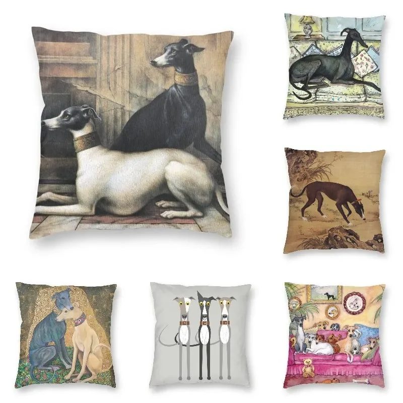 Greyhounds With Gold Collars Pillow Case 40x40cm Home Decorative Sihthound Dog Nordic Cushion Cover Velvet Pillowcase For Sofa