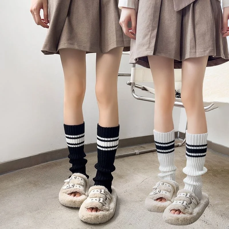 

Женские вязаные гетры Y2K до колена с двумя полосками, осенне-зимние, теплые, защитные, модные