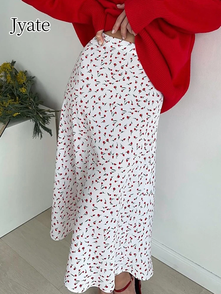 

Jyate Flower Print Long Skirt 2024 New Women Elegant A-Line High Waist Skirt Casual Femme Faldas Jupe Saia Summer Maxi Skirt