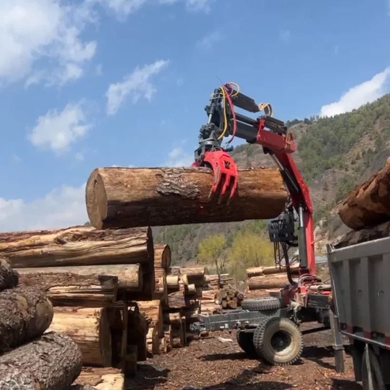 360° Rotary Forest Log Trailer with Crane Hydraulic Timber Trailer with Crane Heavy Duty Farm Forestry Hauling Cart