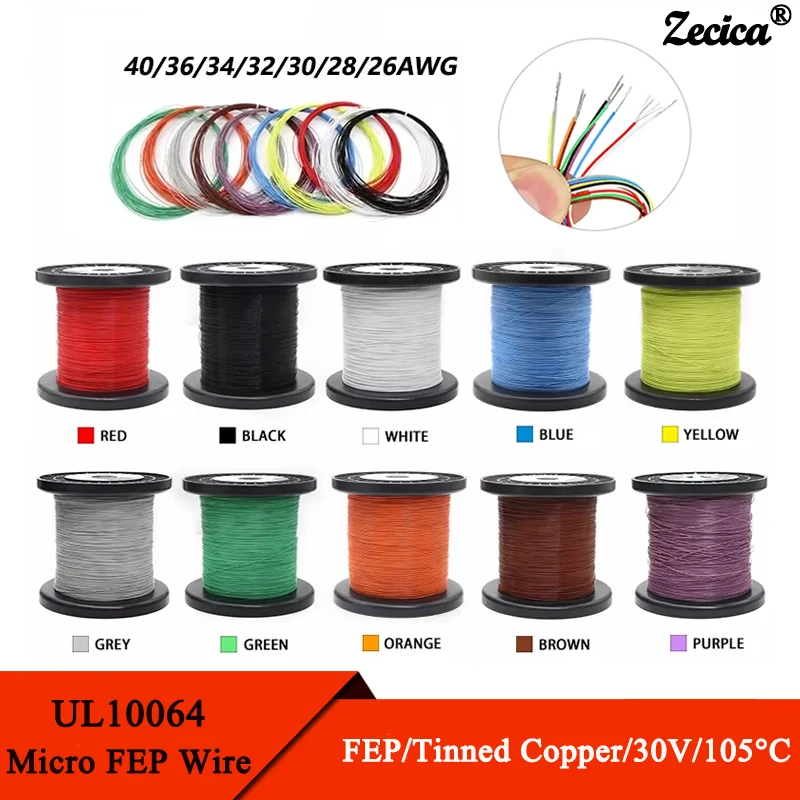 

10~100m UL10064 FEP Insulation Tinned Copper Cable (No scroll) 40/36/34/32/30/28/26AWG High Conductivity Micro Fine Solder Wire
