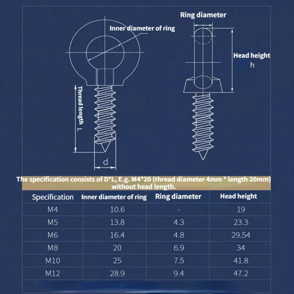 304 Stainless Steel Eye Nut Self Tapping Screw Sheep Eye Round Ring Self Tapping Screw Hook M4 M5 M6 M8 M10 M12