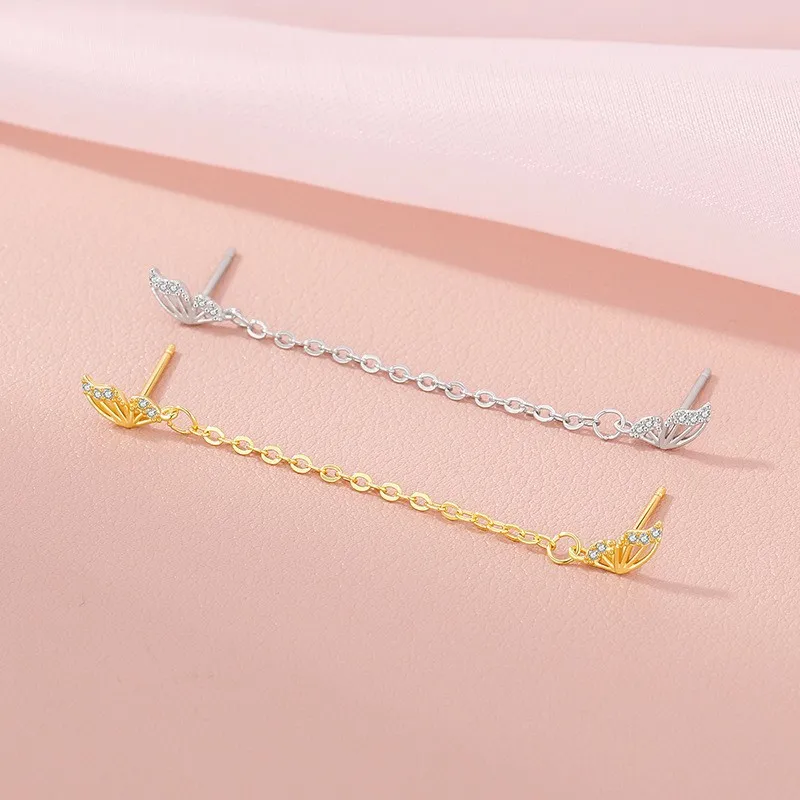 Fashion Silver Color Hollow Butterfly Stud Earrings for Women Girl Simple Double Ear Hole Tassel Chain Earrings Jewelry Gift