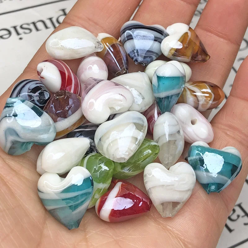 15MM Large Murano Heart Shape Stripe Lampwork Crystal Glass Pendant Bead For Making Woman Diy Love Earring Bracelet Accessories