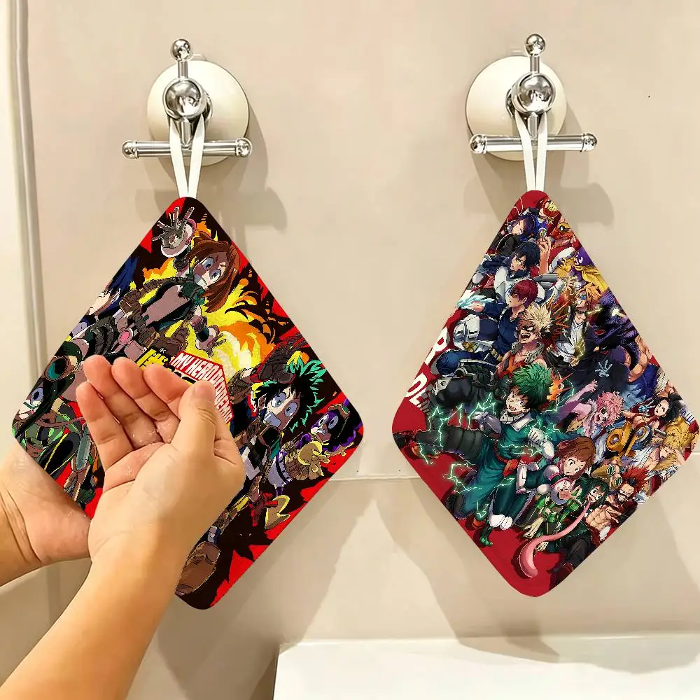 Anime M-My Hero A-Academia Polyester Cotton Hanging Kitchen Towel, Skin Friendly Hand Wiping Towel for Hotel Cafe Household