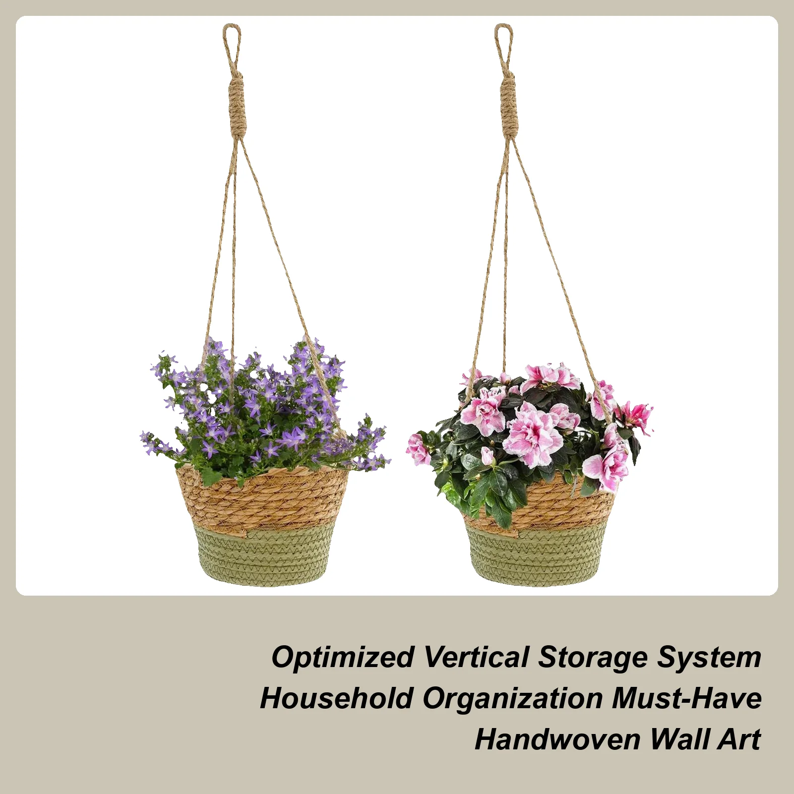 

Корзина-кашпо, 2 шт., настенная кашпо из ротанга в стиле бохо, декоративный цветочный горшок, тканая корзина для наружного сада, двора, крыльца, патио, балкона