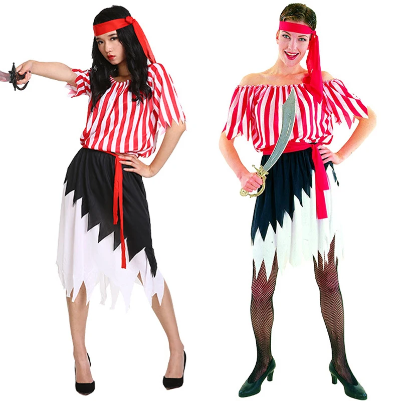 Adult Male Female Pirate Costume Halloween Cosplay Carnival Stage Party  Masquerade Couple Pirate Captain Outfits