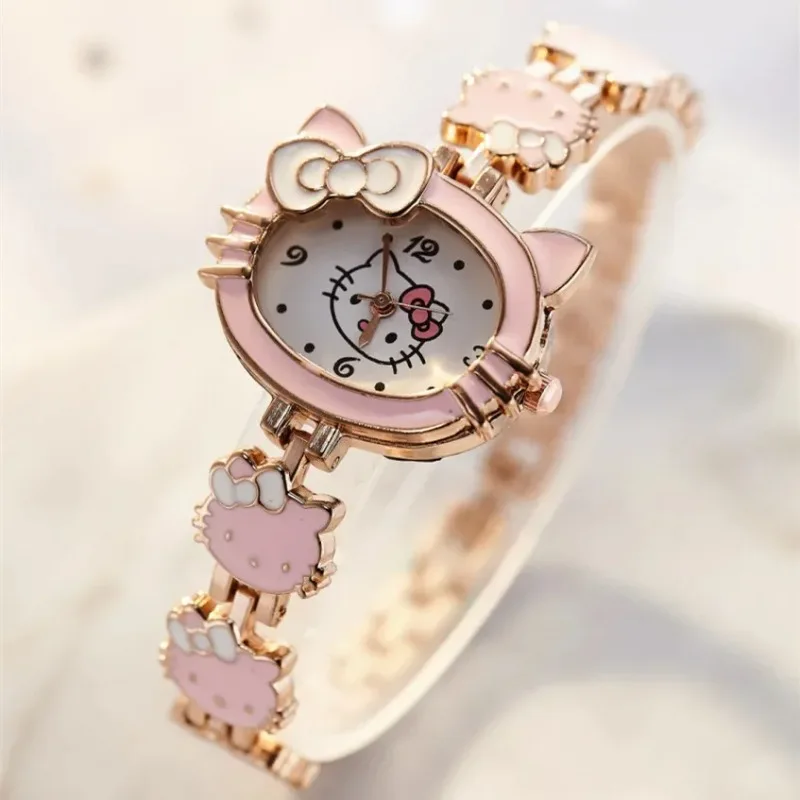 Kawaii Hello Kitty Watch Student Watch Steel Band MINISO Fashion Women\'s Bracelet Electronic Quartz Watch Creative Gift New