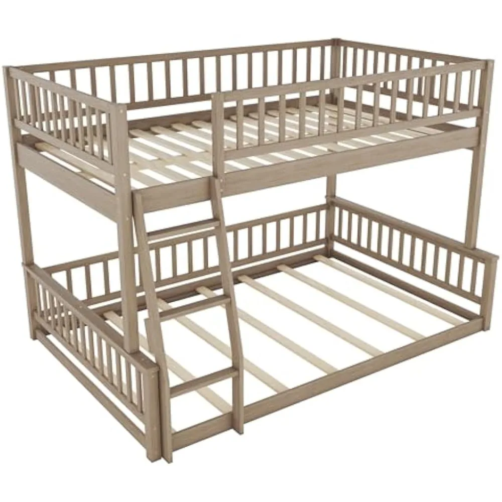 "GDFStudio XL サイズ クイーン オーバー フル二段ベッド - 取り外し可能、はしご & ガードレール、ウォールナット材フレーム、省スペースデザイン"