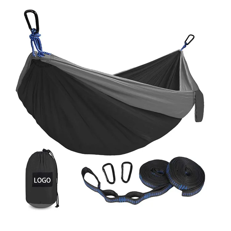 OEM Adult Portable Outdoor Camping Hammock, Single Or Double, Nylon And Canvas Materials, With Handbag And Tree Belt, Suitable F