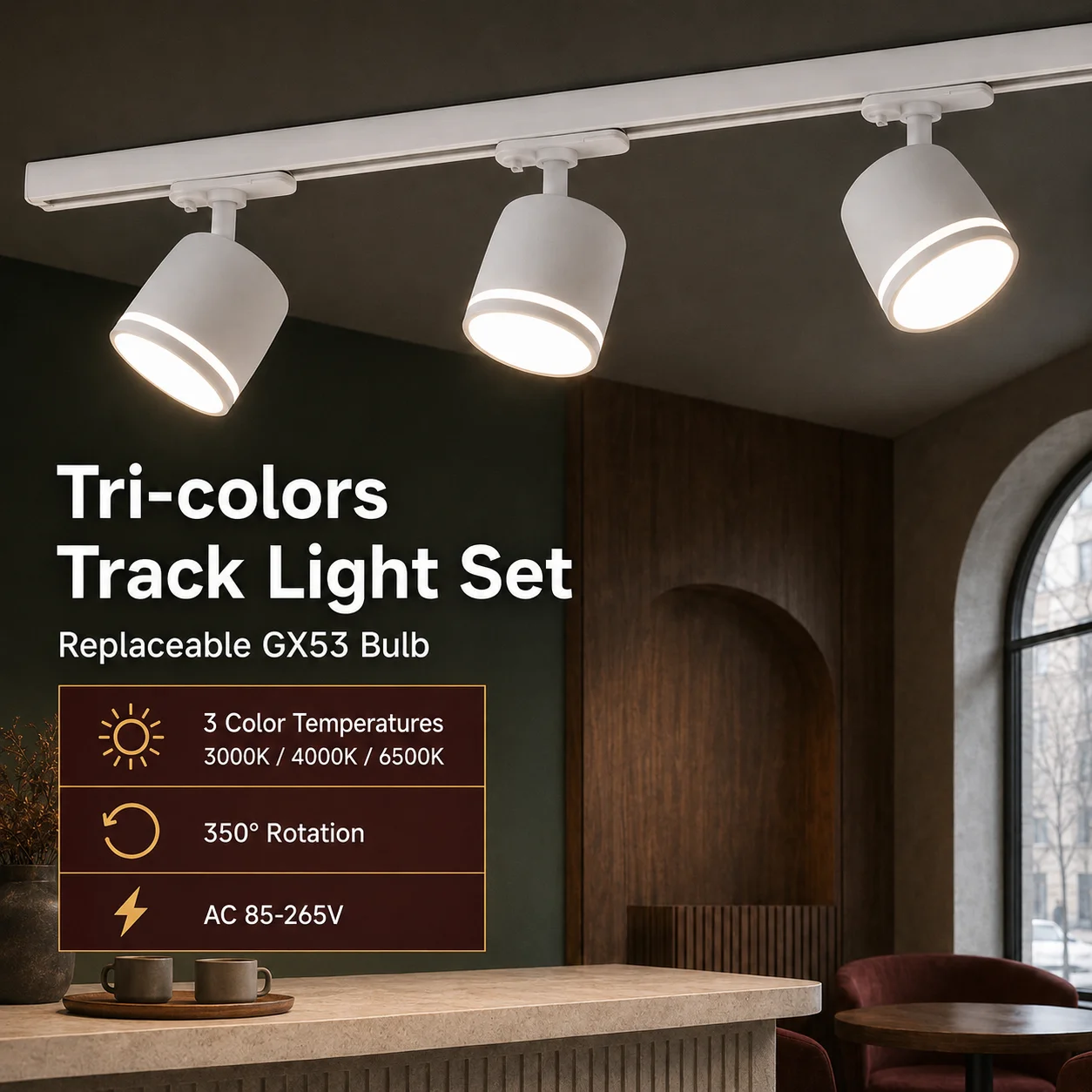 LED Track Light Set GX53 Commercial Ceiling Spot Lamp for Rotatable 350° Living Room Coffee Store Chandelier Spotlight Rail Shop