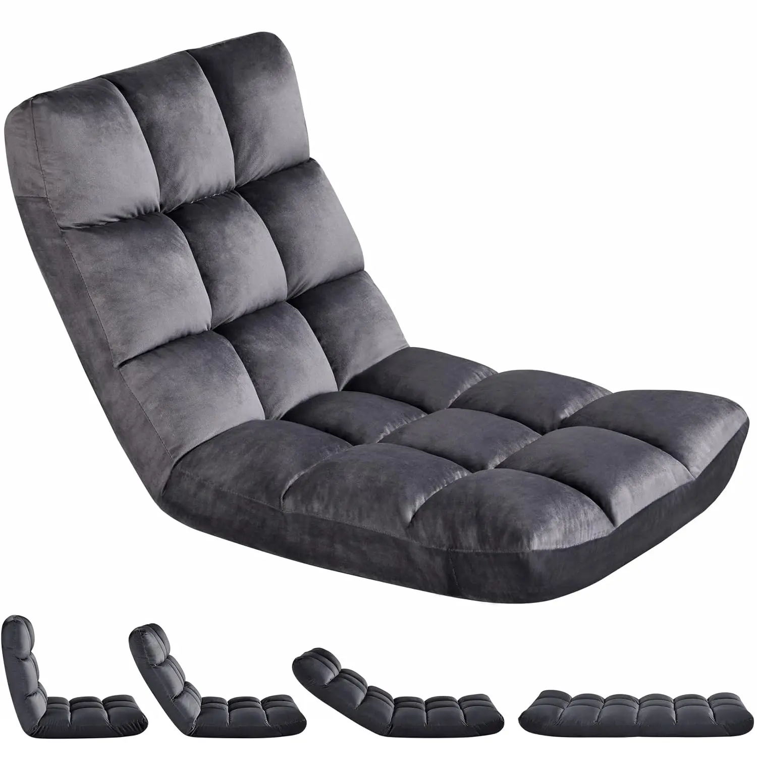 14-Position Folding Floor Chair with Adjustable Back Support Gray