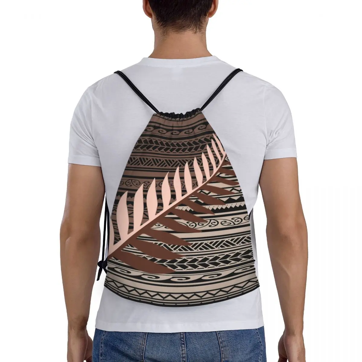 Silver Fern Tribal Marrone Borse con coulisse Donna Uomo Pieghevole Sport Palestra Sackpack Zaini portaoggetti per allenamento Maoris della Nuova Zelanda