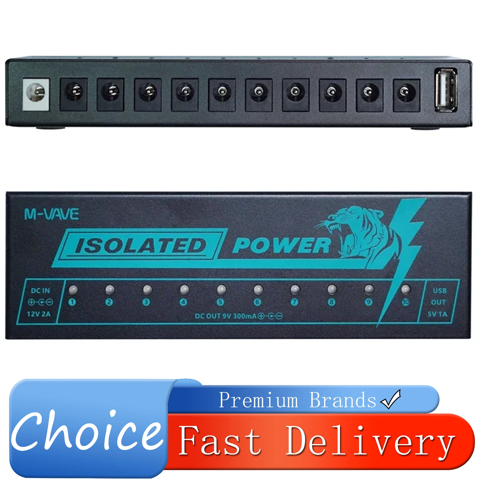 

M-VAVE блок питания для педали эффектов для электрогитары 10 изолированных выходов постоянного тока 9 В 300 мА блок питания для педали аксессуары для гитары