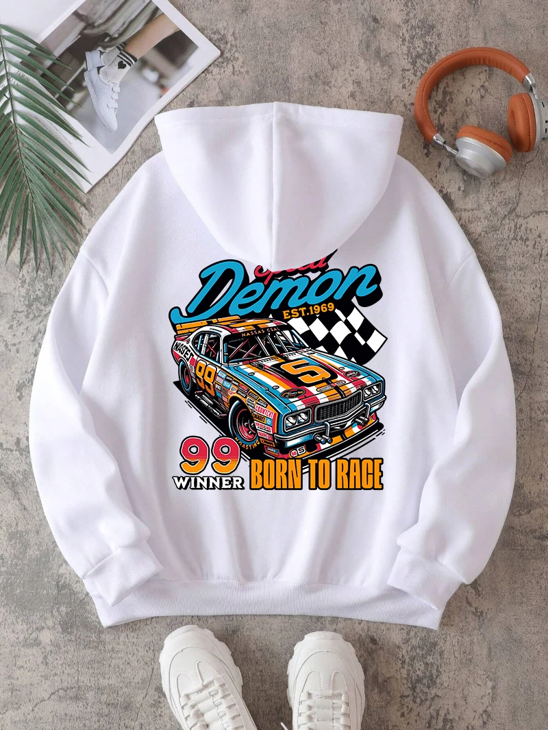 

Fashion Womens Hoodies Speed Demon Born To Race 99 Winner Printing Sweatshirt Pocket Soft Warm Fleece Pullover Autumn Clothes