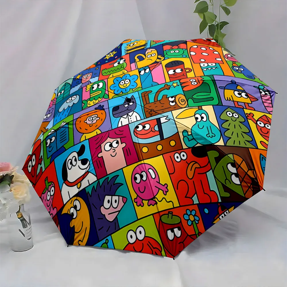 1PC Colorful Cartoon Pattern Umbrella Brings Joy to Rainy Days Print 8 Iron Ribs Folding Umbrella Auto-Open Fashion Sunshade