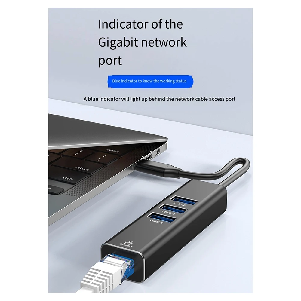 doyou NEW Driver-Free Type-C to 3.0HUB Gigabit Network Hub Mobile Phone Tablet Notebook Desktop to RJ45 Wired Network