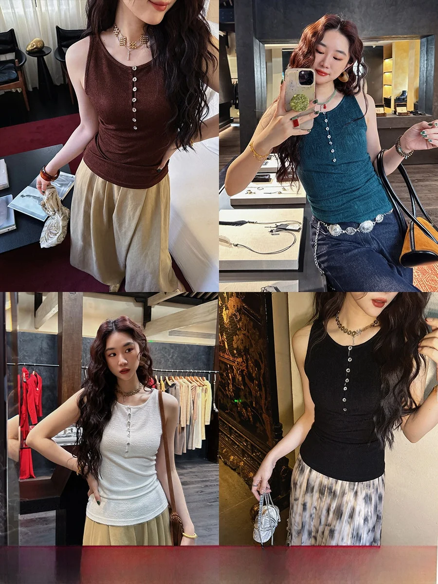 

Женский базовый универсальный вязаный жилет Sijihua Bla Flower 2025 из ацетата, для ношения под одеждой, для офиса, приталенный, однотонный