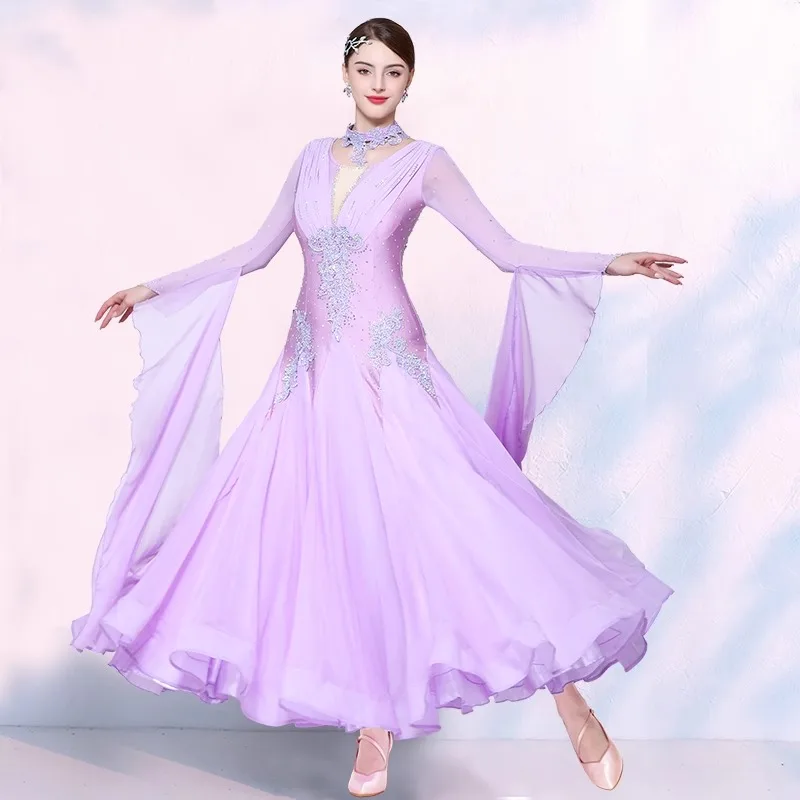 Abito da ballo da sala Concorso Prestazioni da donna Nuovo standard nazionale Valzer Amicizia Danza Abito altalena grande Maniche lunghe