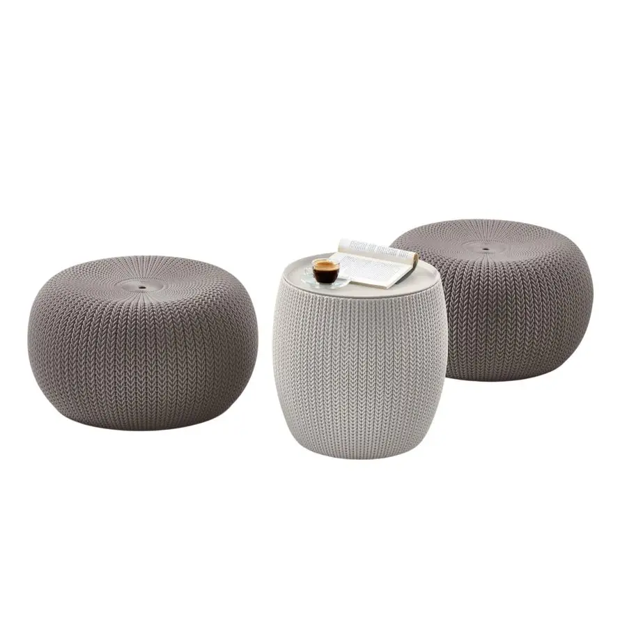 

Urban Knit Pouf Ottoman Set of 2 with Storage Table for Patio and Room DecorPerfect for Balcony, Deck, and Outdoor Seating, Cre
